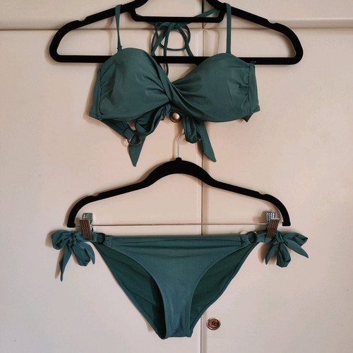H&M Bikini Set Petrol / Emerald with Strapless Top & Slip with Rings (Size S / 36)