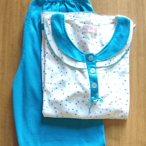 Women's pajama set used, turquoise and white, top and pants