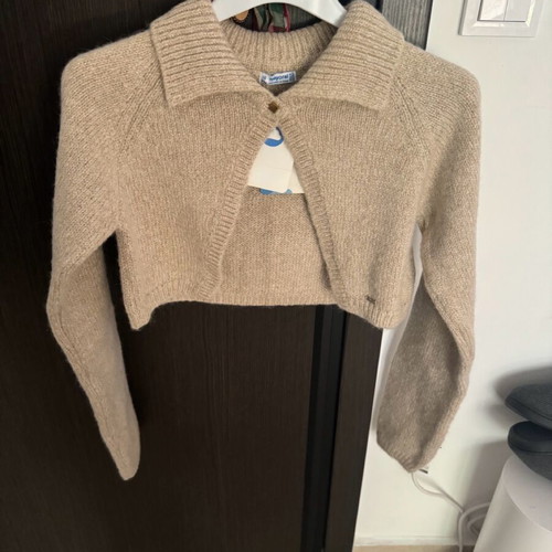 Mayoral short beige cardigan new with golden knit for 16-year-old girls