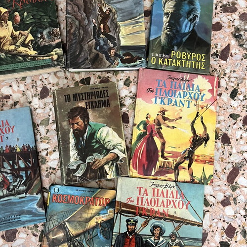 Jules Verne and Hemingway books used, Greek