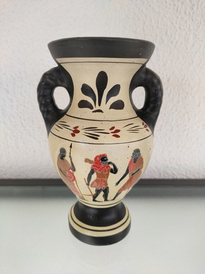 Decorative ancient Greek handmade amphora used, clay