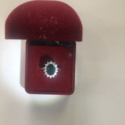 Silver ring with green and white zircon like new