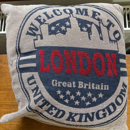 Decorative pillow used with pillowcase Welcome to London