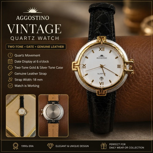 Aggostino Vintage Quartz Watch, Two-Tone, Date Display