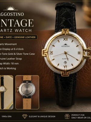 Aggostino Vintage Quartz Watch, Two-Tone, Date Display