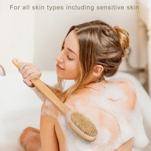 Double-sided bath brush new with soft bristles and long handle