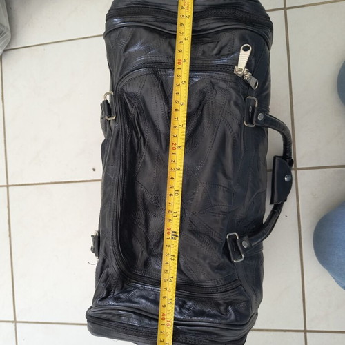 Travel bag like new, black, synthetic leather with extra strap