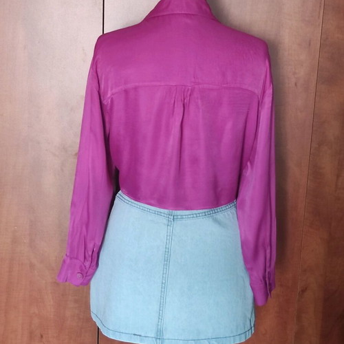 Bershka Cropped Satin Shirt with Tie Magenta like new