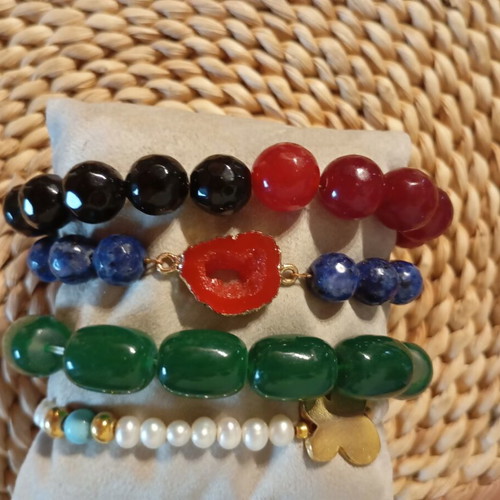 Bracelets set of 4 with natural stones, new, multicolor