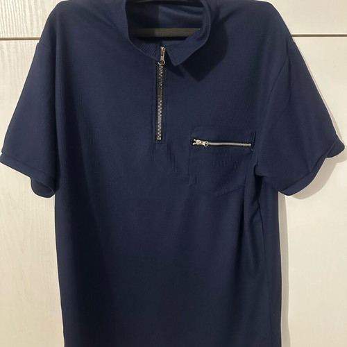 Men's Polo Medium dark blue like new with zipper chest pocket