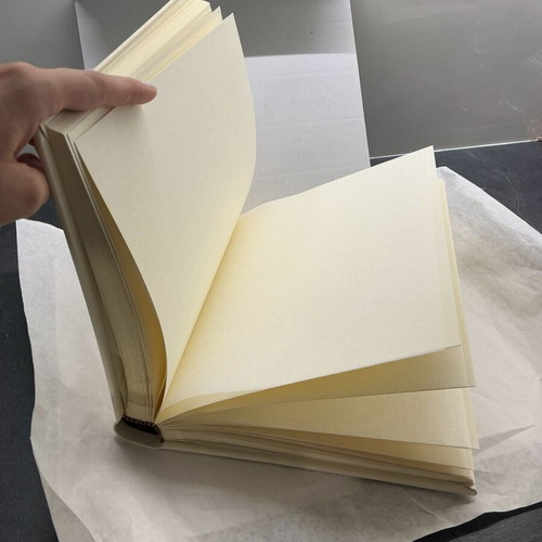 Leather photo album ecru with silver heart and rings design, new