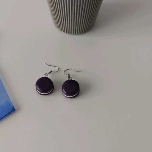 Macaron earrings new, small size purple polymer clay