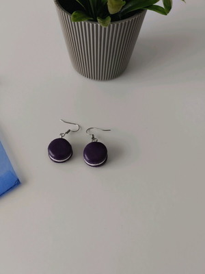 Macaron earrings new, small size purple polymer clay