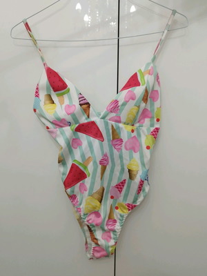 Ολόσωμο μαγιό καινούργιο με παγωτά, one size, άσπρο πολύχρωμο