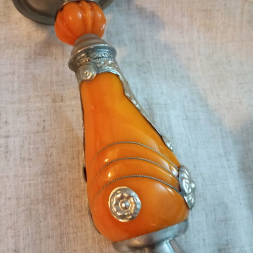 Bakelite and metal candlestick used, 34.5 cm