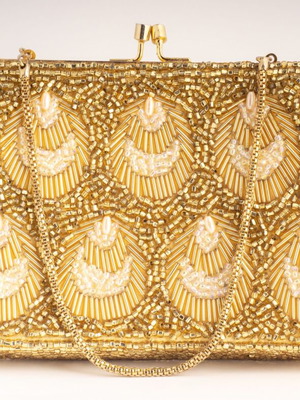 Vintage Mid-Century Beaded Evening Clutch used, gold handheld bag