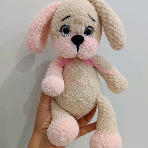 Handmade knitted puppy new, 27 cm tall