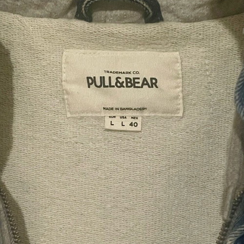 Pull & Bear men's denim jacket with hood like new, gray and blue