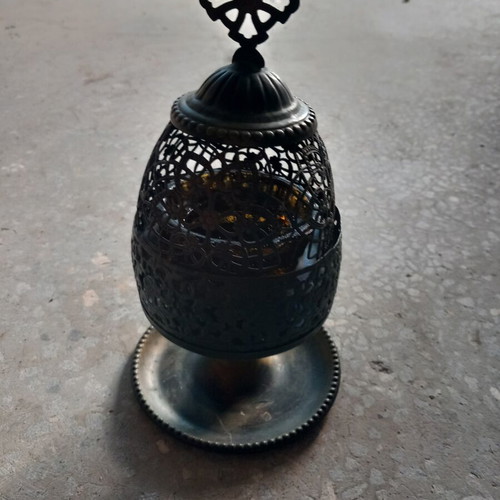 Candle holder with glass, used, height 19cm