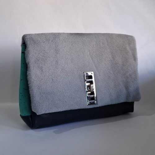 Proenza Schouler PS Elliot Fur and Leather Colorblock Clutch Bag used