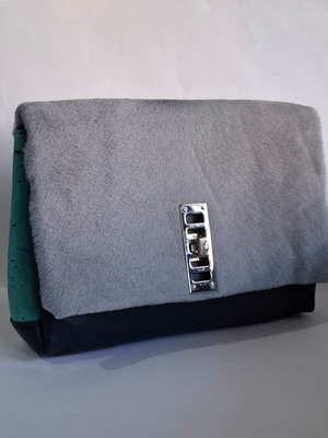 Proenza Schouler PS Elliot Fur and Leather Colorblock Clutch Bag used