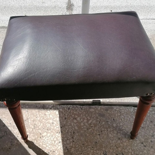 Leather stool with wooden legs like new, dark brown