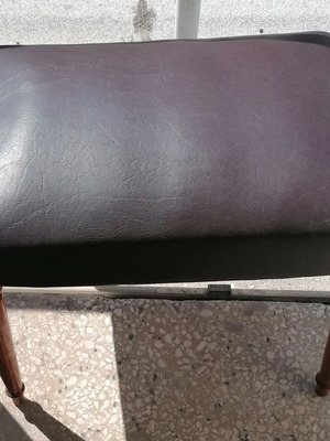 Leather stool with wooden legs like new, dark brown