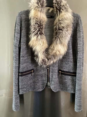 Jacket with fur like new, spring, black and gray