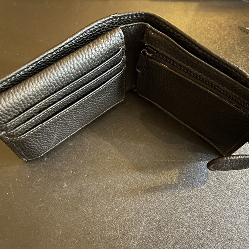 KEM leather men's wallet used, black, with card slots and coin zipper