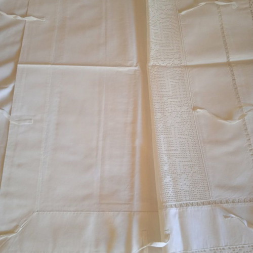 Vintage bridal handmade sheet with 4 handmade pillowcases