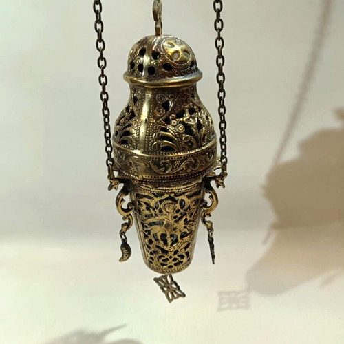 Bronze hanging lamp used with depiction of Saint George