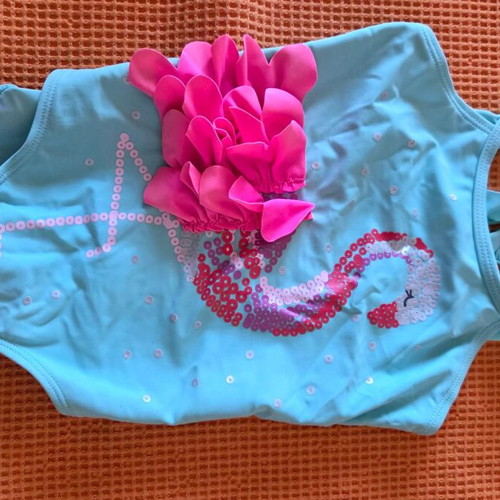 Mothercare Girls' Swimsuit like new, turquoise with pink flamingo, size 3-4