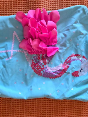 Mothercare Girls' Swimsuit like new, turquoise with pink flamingo, size 3-4