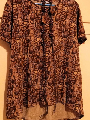 Zara animal print blouse brown asymmetrical XL like new with belt