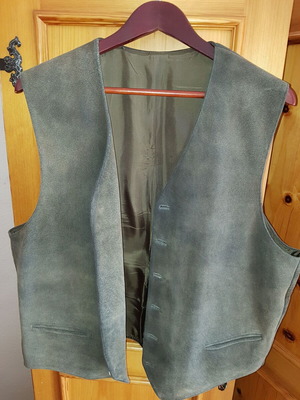 Leather vest elk new, gray, size XL