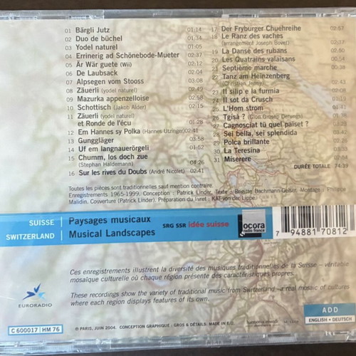 Suisse Paysages Musicaux CD, Ocora Radio France, traditional