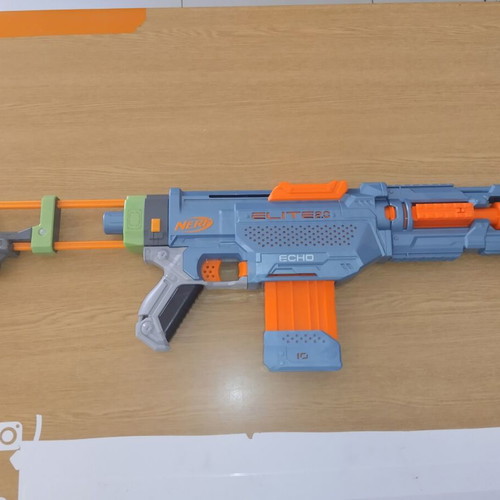 Nerf Echo toy blaster with 10-dart magazine and large stock