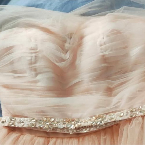 Romantic wedding dress like new, salmon nude tulle and satin with belt