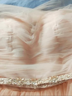 Romantic wedding dress like new, salmon nude tulle and satin with belt