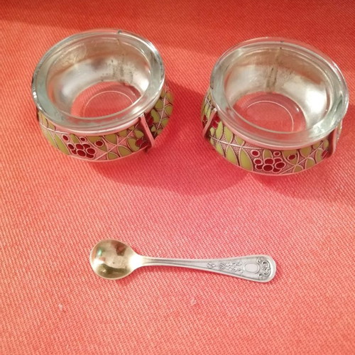Two silver vintage Russian sugar and salt bowls 1940s-50s gold-plated silver
