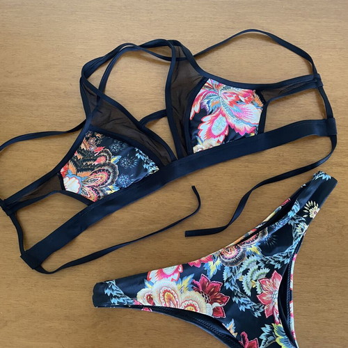 Women's bikini black with floral, like new, size S