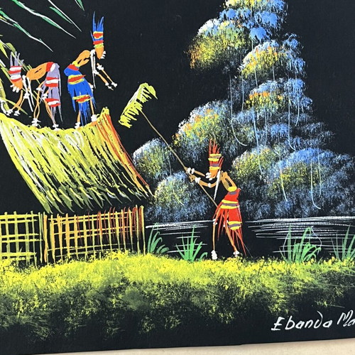 Authentic Vintage African Folk Art Painting 1960-1975