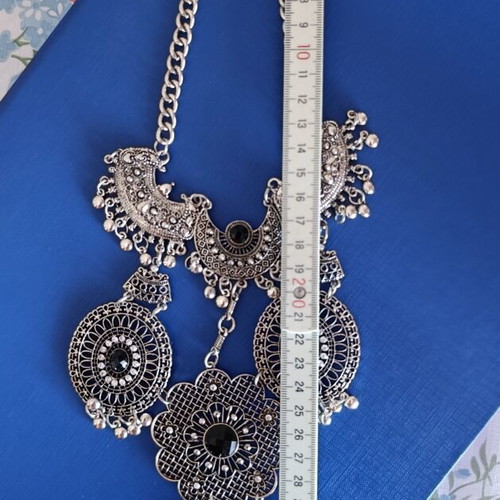 Boho Statement Necklace silver tone with black details new