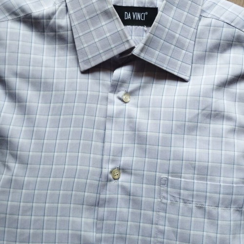 Da Vinci men's checked shirt, M, lilac with blue stripes