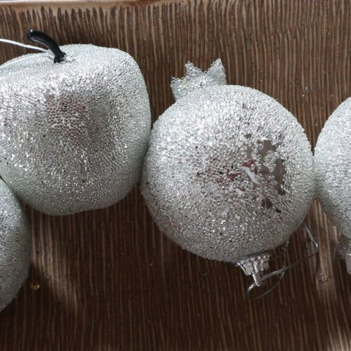 Christmas ornaments new, pack of 6 silver apples and pomegranates