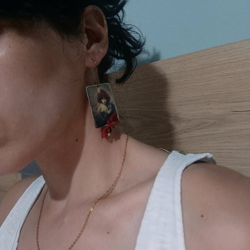 Handmade earrings like new, red and purple