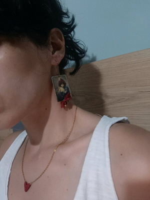 Handmade earrings like new, red and purple
