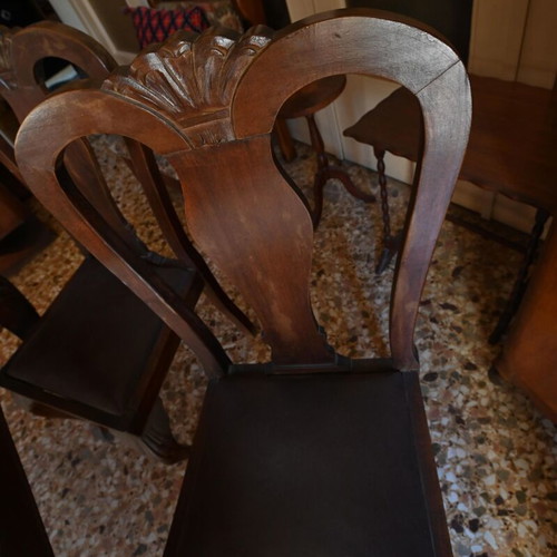 Dining table used with 6 walnut chairs