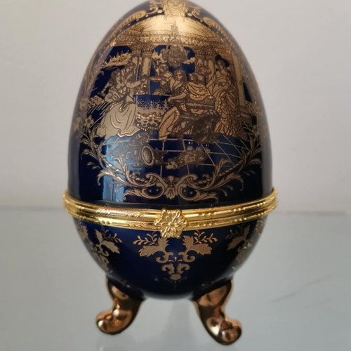 Porcelain egg used Cobalt Blue with gold designs Limoges