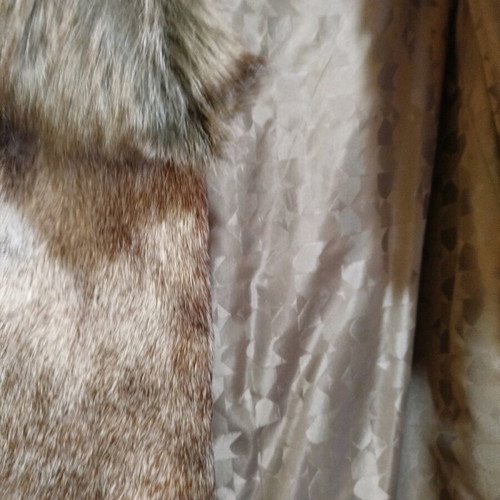 Women's fur coat long with short pile beige and brown like new